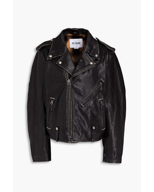 Re/done Black Studded Leather Biker Jacket