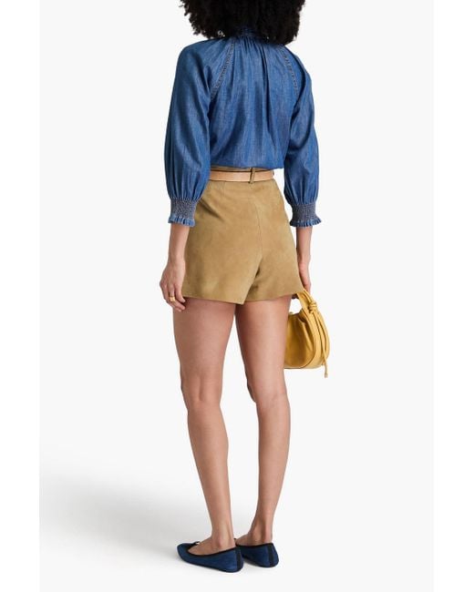 Veronica Beard Blue Calisto Ruffled Cotton And Lyocell-Blend Chambray Shirt