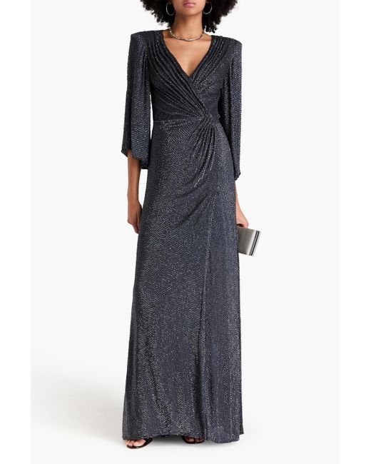 Jenny Packham Gray Wrap-effect Embellished Georgette Gown
