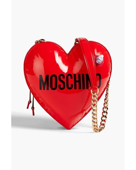 Moschino Red Logo-print Faux Patent Leather Shoulder Bag