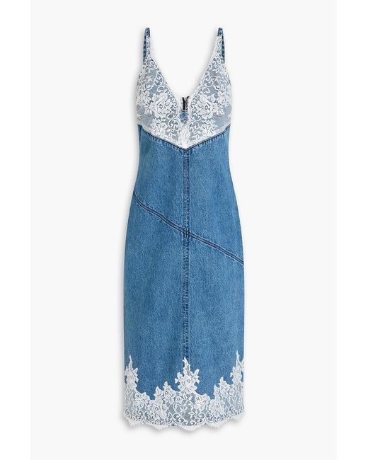 3.1 Phillip Lim Blue Lace-Paneled Denim Midi Slip Dress