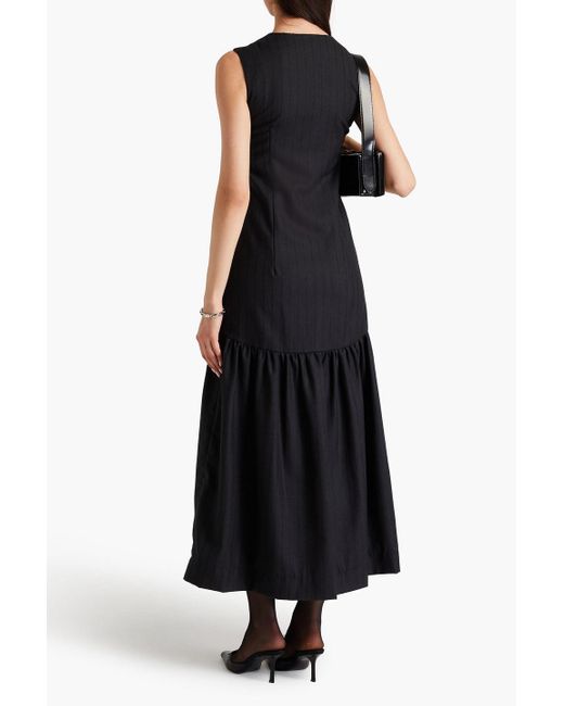 Loulou de Saison Black Striped Wool-twill Maxi Dress