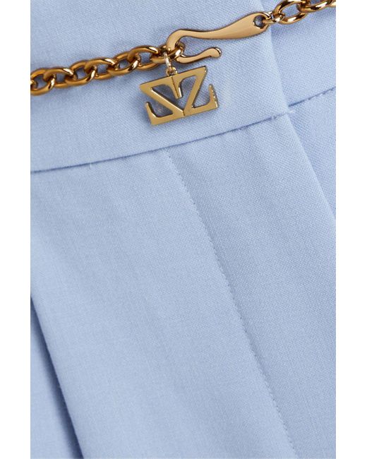 Zimmermann Blue Belted Pleated Crepe Wide-leg Pants