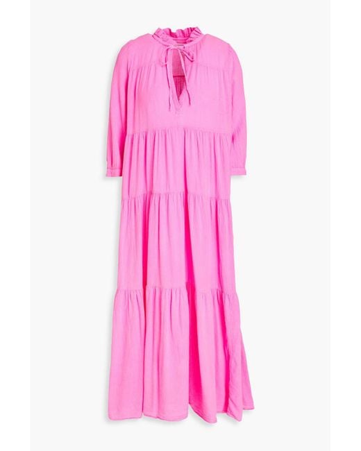 Honorine Pink Giselle Tiered Gathered Cotton-gauze Maxi Dress