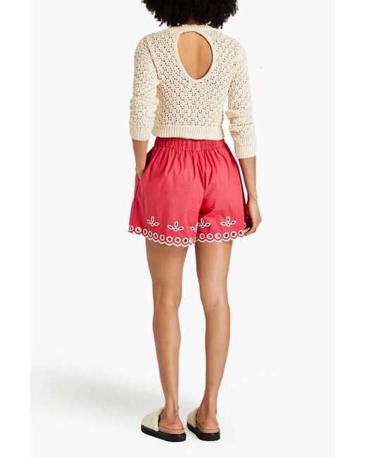 RED Valentino Red Broderie Anglaise Cotton-blend Shorts