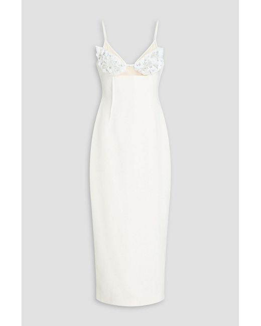 David Koma White Floral-Appliquéd Crepe Midi Dress