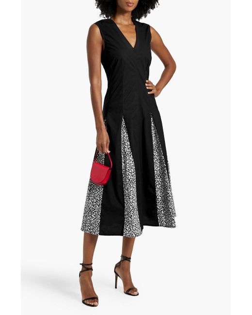 10 Crosby Derek Lam Black Ella midikleid aus baumwollpopeline mit falten und print