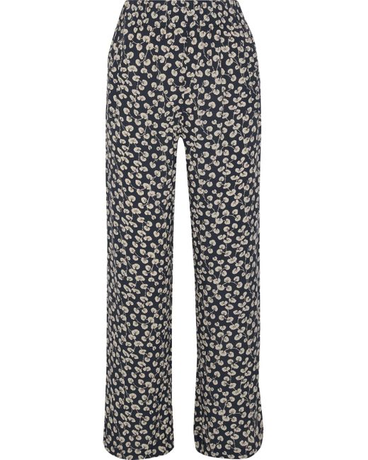 Ganni Roseburg Floral-print Crepe Wide-leg Pants Midnight Blue | Lyst Canada