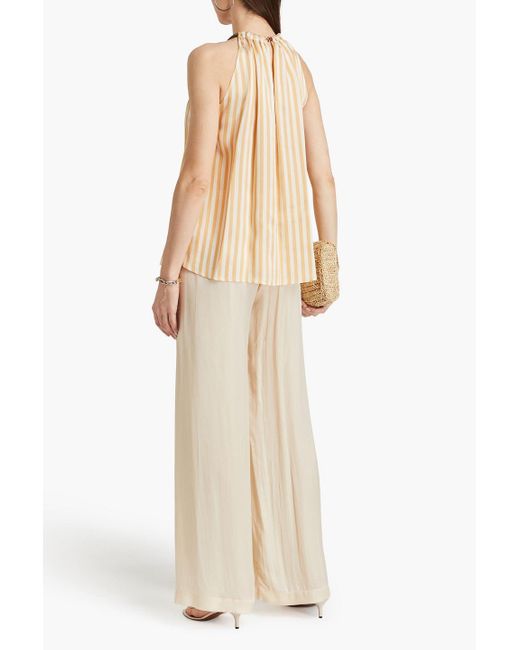 Brunello Cucinelli Natural Bead-embellished Striped Satin-twill Top