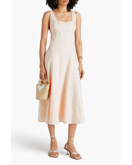 Zimmermann Natural Bead-embellished Cutout Linen Midi Dress