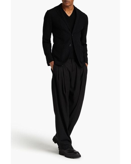 Emporio Armani Black Mélange Wool And Cotton-blend Blazer for men