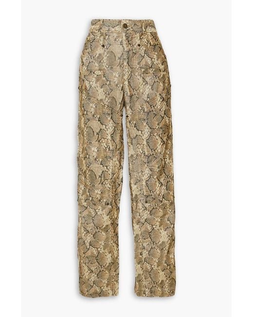 Isabel Marant Natural Emmy Paneled Snake-Print Cotton-Blend Corduroy Wide-Leg Pants