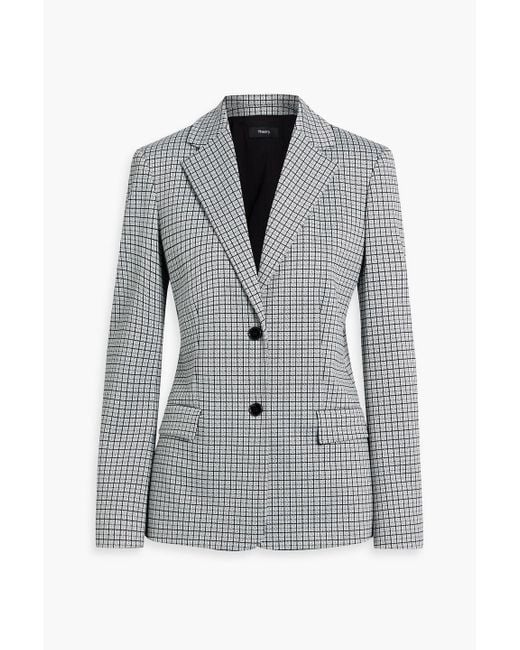 Theory Gray Checked Jacquard Blazer
