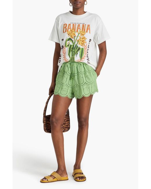 Farm Rio Green Broderie Anglaise Cotton Shorts