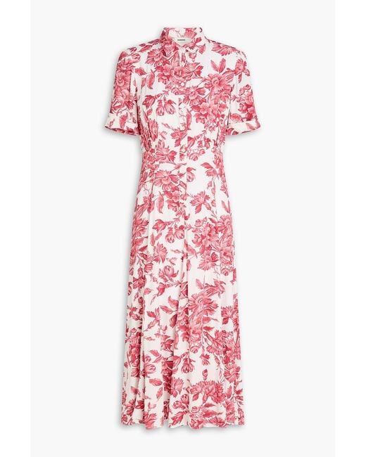 Sandro Red Floral-Print Jacquard Midi Shirt Dress