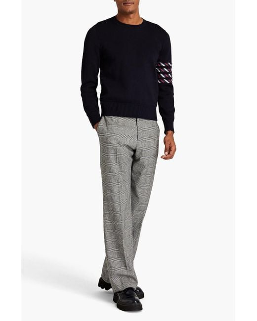 Thom Browne Blue Striped Twill-trimmed Cotton Sweater for men