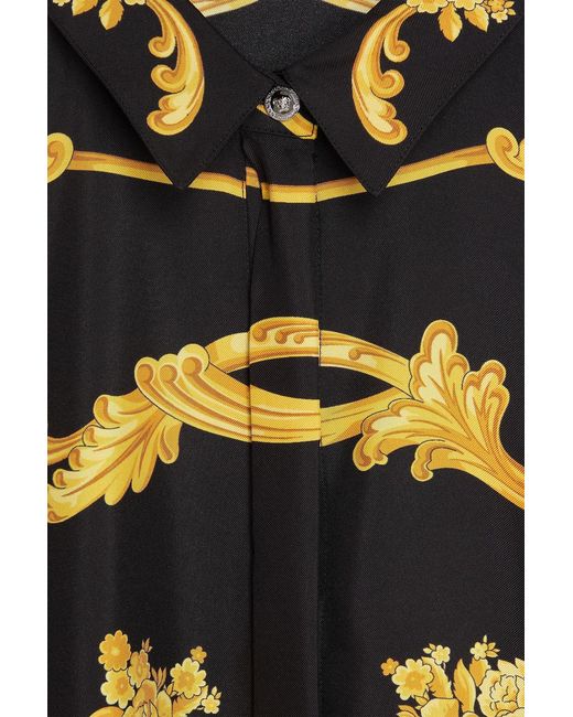Versace Black Belted Printed Silk-Twill Midi Shirt Dress