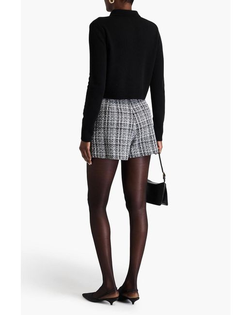 Carolina Herrera White Pleated Cotton-blend Tweed Shorts