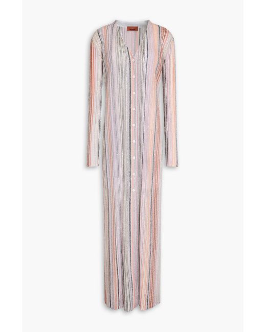 Missoni Women's Pink Metallic Striped Ribbed-Knit Cardigan