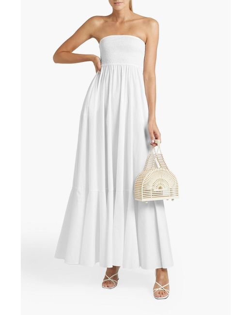 Caroline Constas White Haisley Strapless Shirred Cotton-blend Poplin Maxi Dress