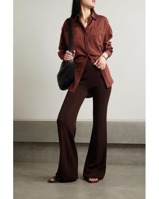 Lafayette 148 New York Brown Scout Silk-blend Satin Shirt