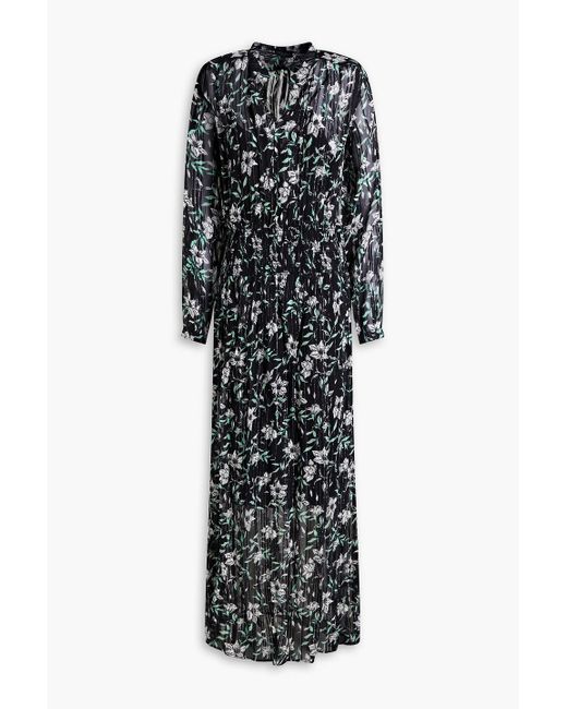 Rag & Bone Black Calista Shirred Metallic Floral-print Chiffon Maxi Dress