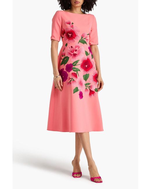 Carolina Herrera Pink Floral-Print Crepe Midi Dress