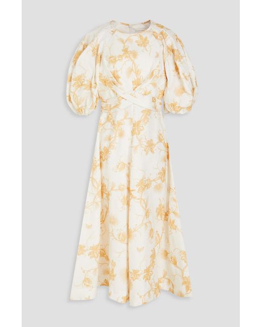Zimmermann Natural Floral-print Linen Mid Dress