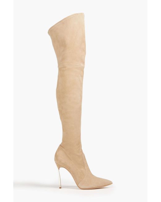 Casadei White Blade Stretch-suede Over-the-knee Boots