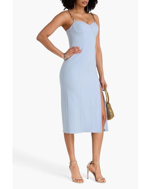 Carolina Herrera Blue Chain-Embellished Wool-Blend Crepe Midi Dress