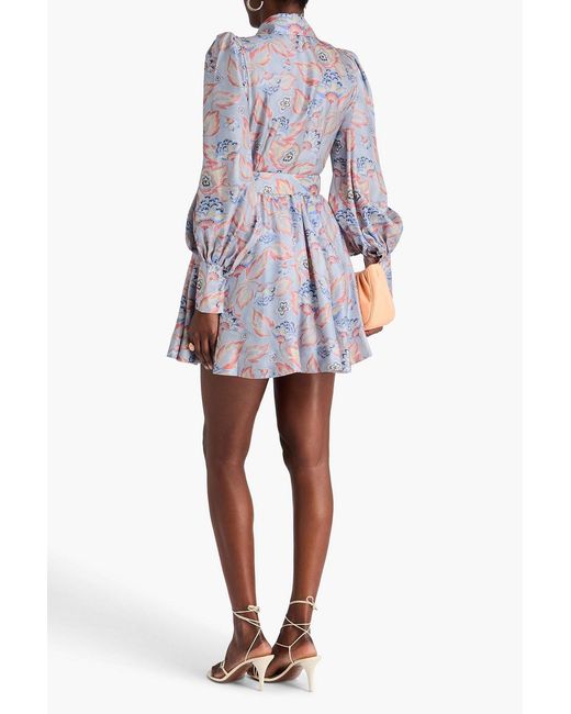 Zimmermann White Eden Belted Floral-Print Silk-Twill Mini Shirt Dress