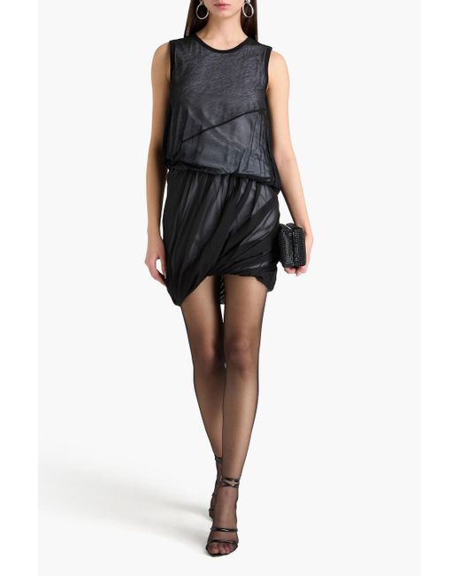 Helmut Lang Black Draped Silk-Chiffon Mini Skirt