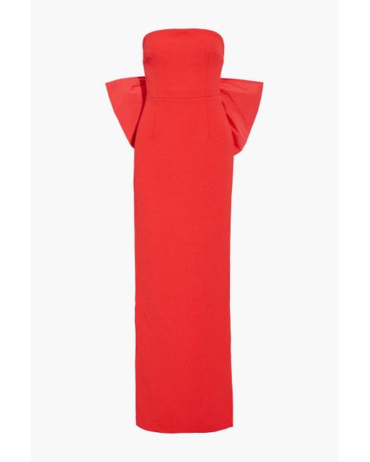 Rebecca Vallance Red Calla Bow-embellished Strapless Cloqué Gown