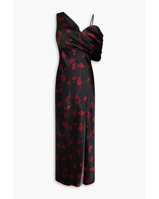 Nicholas Black Off-The-Shoulder Floral-Print Silk-Blend Satin Midi Dress