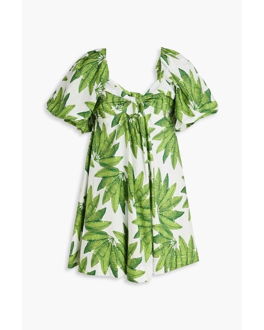 Farm Rio Green Cutout Printed Cotton-Poplin Mini Dress