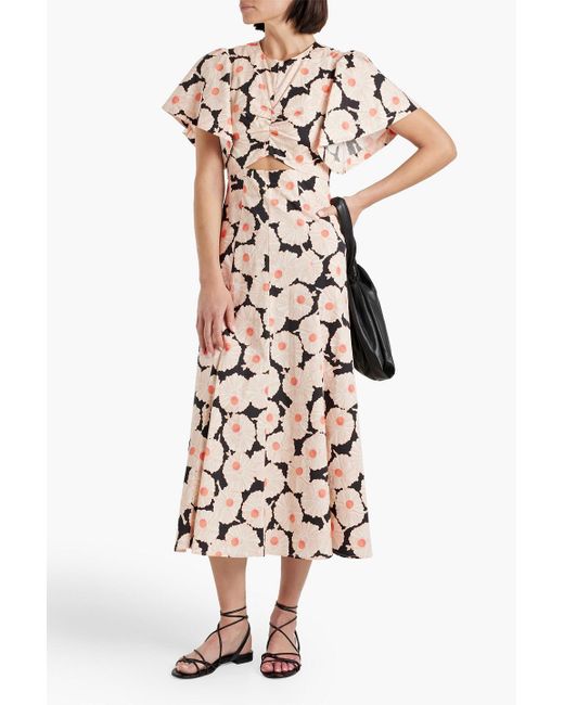 10 Crosby Derek Lam Orange Romilly Floral-print Stretch Cotton-poplin Midi Dress