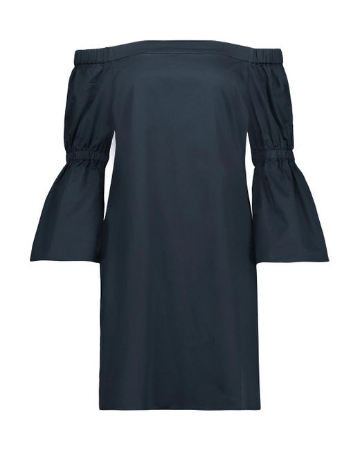 Tibi Blue Off-The-Shoulder Cotton-Poplin Mini Dress