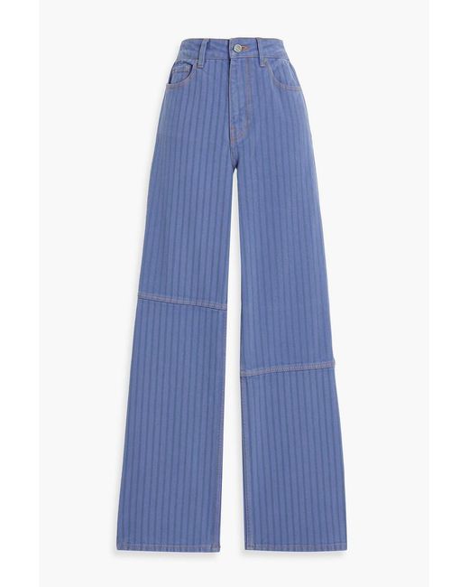 Ganni Blue Striped High-Rise Straight-Leg Jeans
