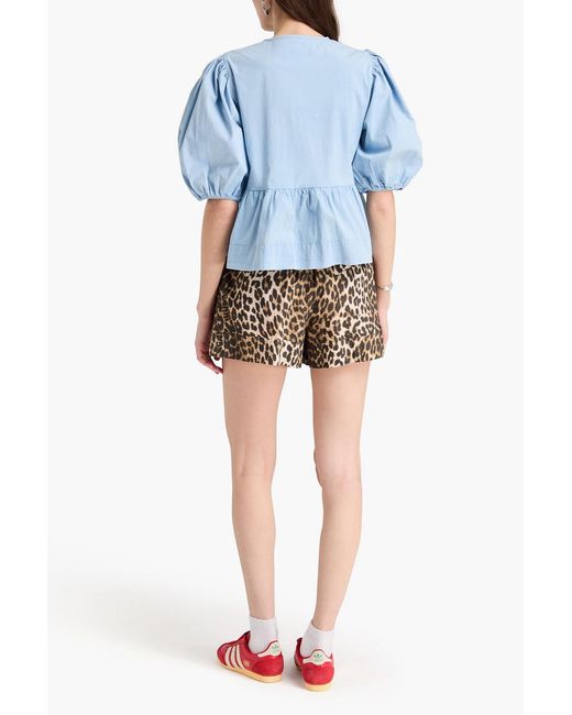 Ganni Blue Bow-detailed Stretch-cotton Top