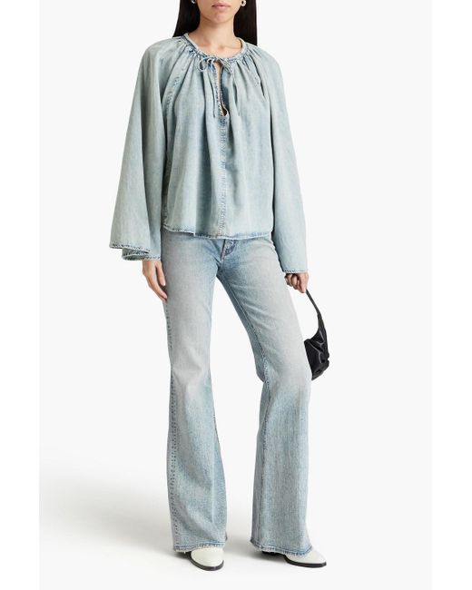 FRAME Blue Faded Cotton And Linen-blend Chambray Blouse