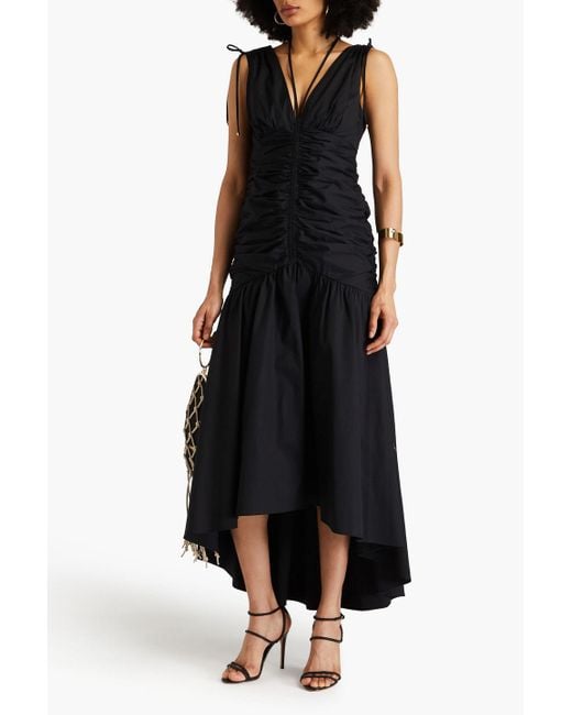 Veronica Beard Black Perrin Ruched Cotton-blend Midi Dress