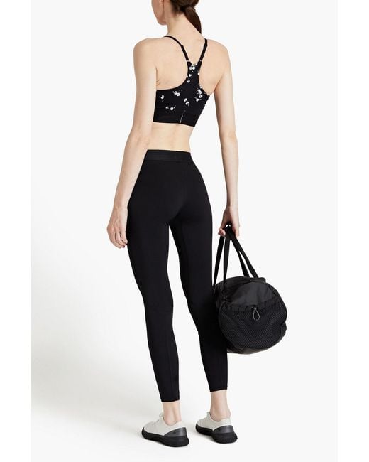 Adam Selman Sport Black Floral Print Stretch Sports Bra