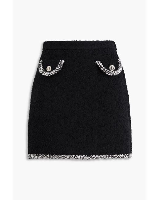 Alessandra Rich Black Embellished Wool-blend Bouclé-tweed Mini Skirt