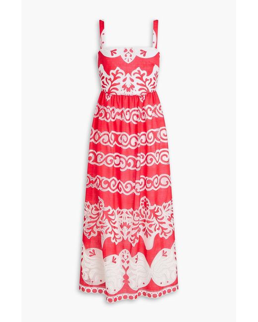 Borgo De Nor Red Ninet Cotton-Blend Lace Midi Dress