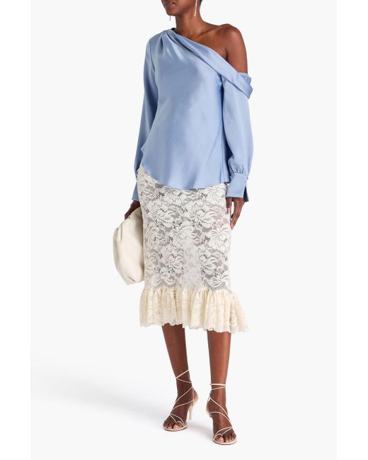 Jonathan Simkhai Blue One-Shoulder Satin-Crepe Blouse