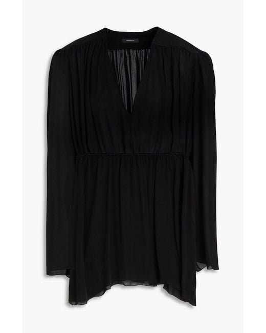 Wardrobe NYC Black Gathered Silk-Crepe Mini Dress