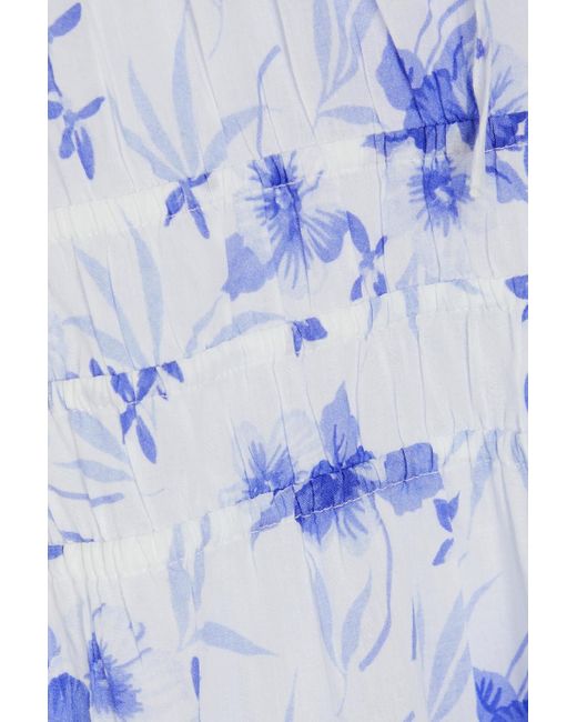 LoveShackFancy Blue Magdaline Pintucked Floral-print Cotton Midi Dress