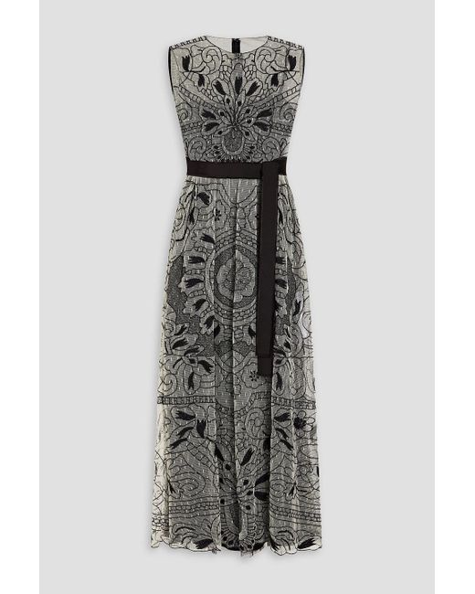 RED Valentino Gray Belted Embroidered Point D'espirit Midi Dress