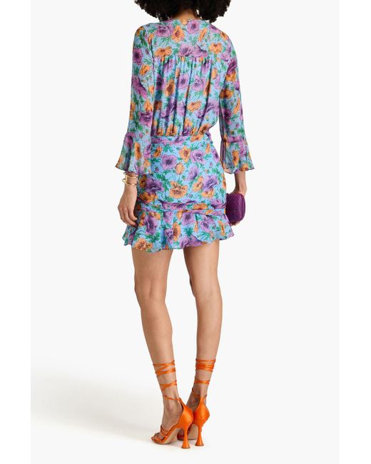 Veronica Beard Blue Sean Ruched Floral-print Silk-chiffon Mini Dress