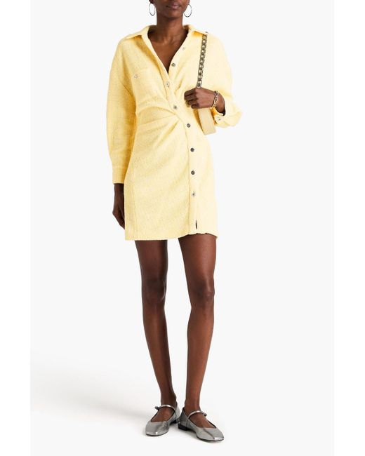 Maje Yellow Hemdkleid aus bouclé-tweed aus einer baumwollmischung in minilänge mit metallic-effekt